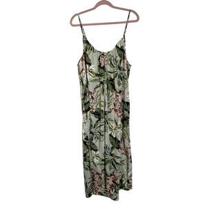 Linea Donatella Green Tropical Print Sleeveless Straps Maxi Slip Dress Size L